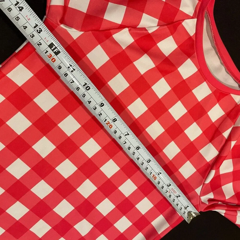 ~ GAP Kids Med Rashguard Red/White Swim Shirt Checker Stretchy Long Sleeves Sun